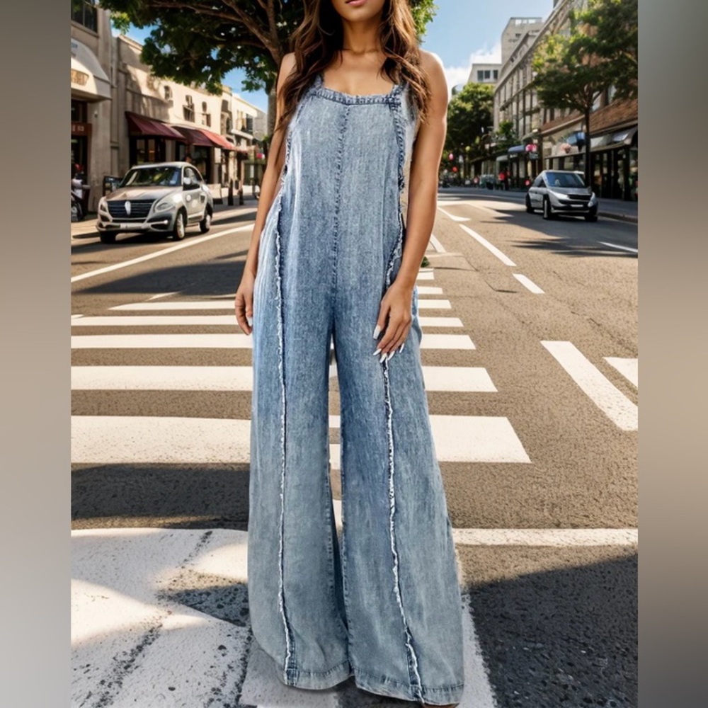 NEW! Wide leg Denim Overalls with raw edge seams. MAKE ME AN OFFER :)))